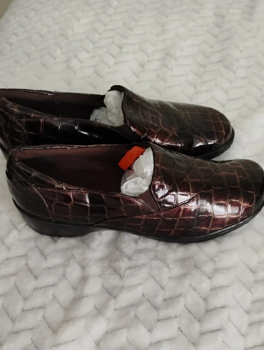Clarks Women's Dark Brown Croc-Embossed Slip-On Loafers
